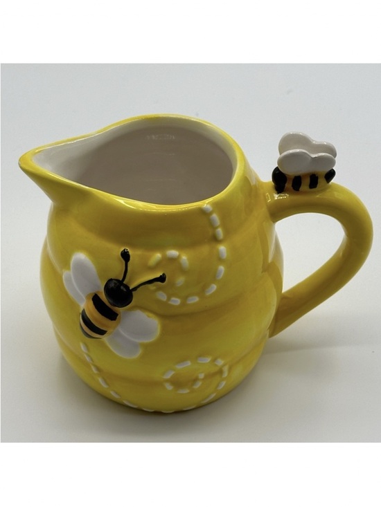 Pier 1 Other - Pier 1 Imports Hand Painted Dolomite Yellow Bee Honeycomb Creamer